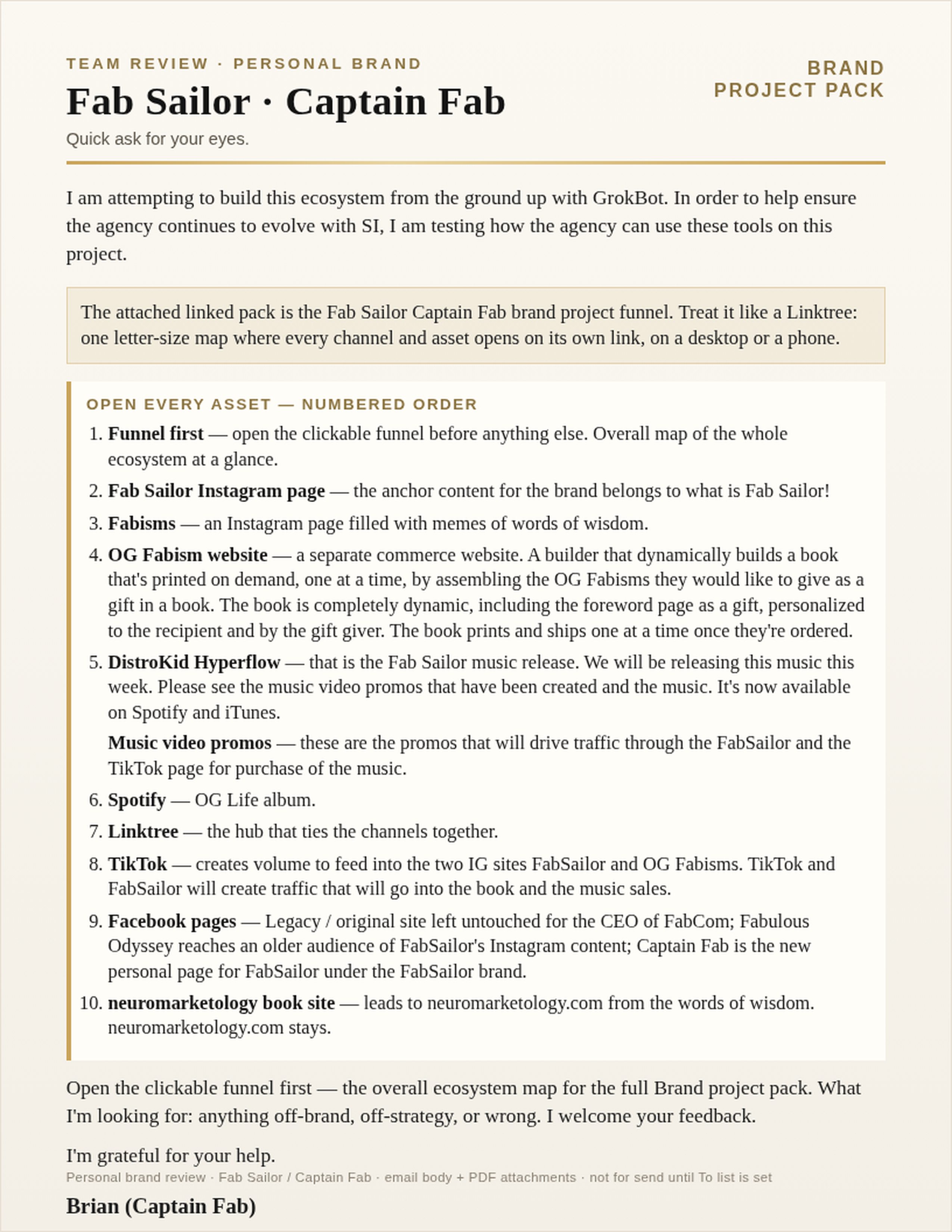 Brand project pack cover letter